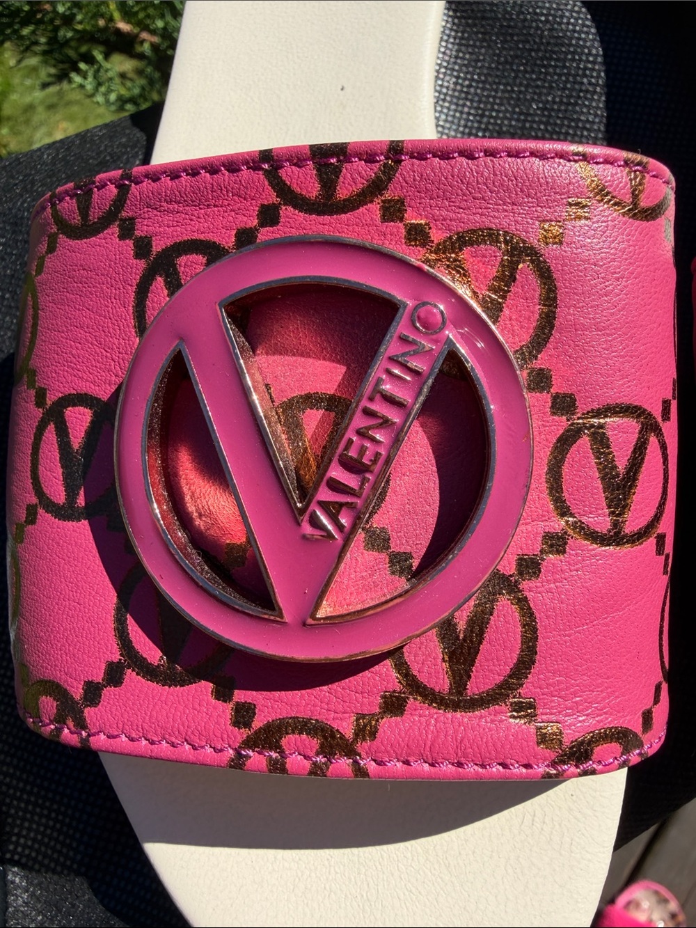 Valentino Women's Pink Leather Logo Slide Sandals with Bag and Box